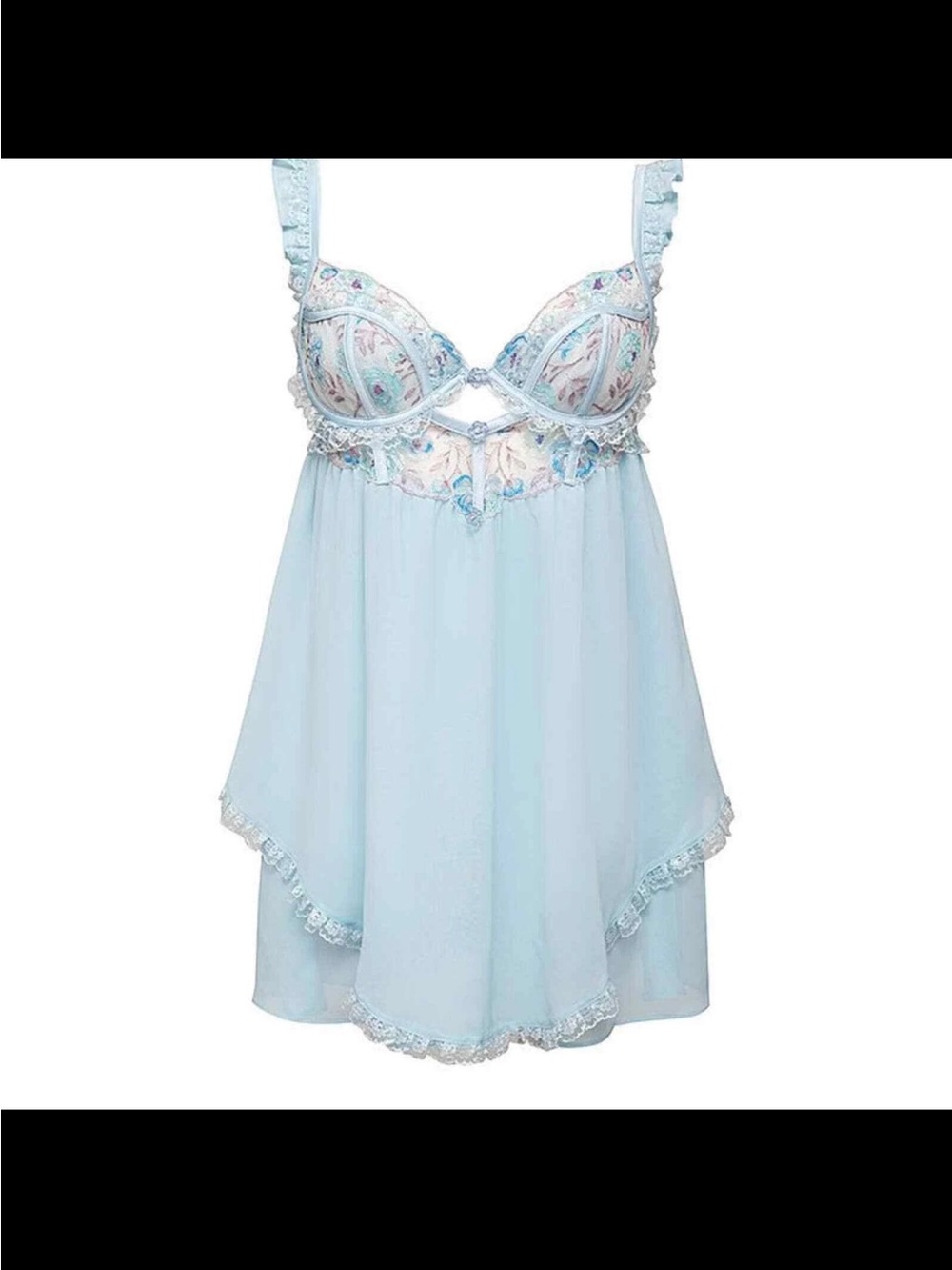 For Love And Lemons Light Blue Lace-Embroidered Babydoll Chemise